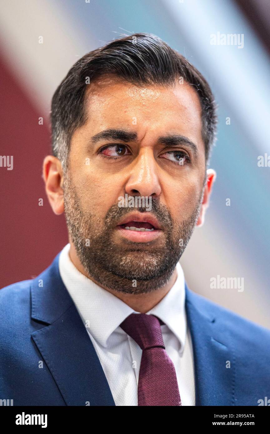 Dundee, UK. 24th June, 2023. First Minister Humza Yousaf meets with SNP members in a walkaround. SNP members meet and discuss independence strategy at a SNP convention at the Caird Hall in Dundee. Credit: Euan Cherry/Alamy Live News Stock Photo