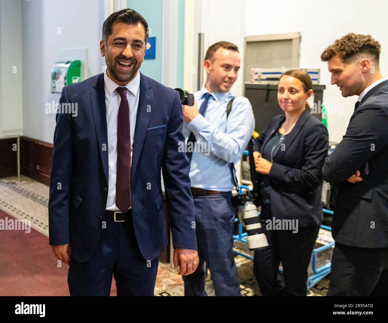 Dundee, UK. 24th June, 2023. First Minister Humza Yousaf meets with SNP members in a walkaround. SNP members meet and discuss independence strategy at a SNP convention at the Caird Hall in Dundee. Credit: Euan Cherry/Alamy Live News Stock Photo