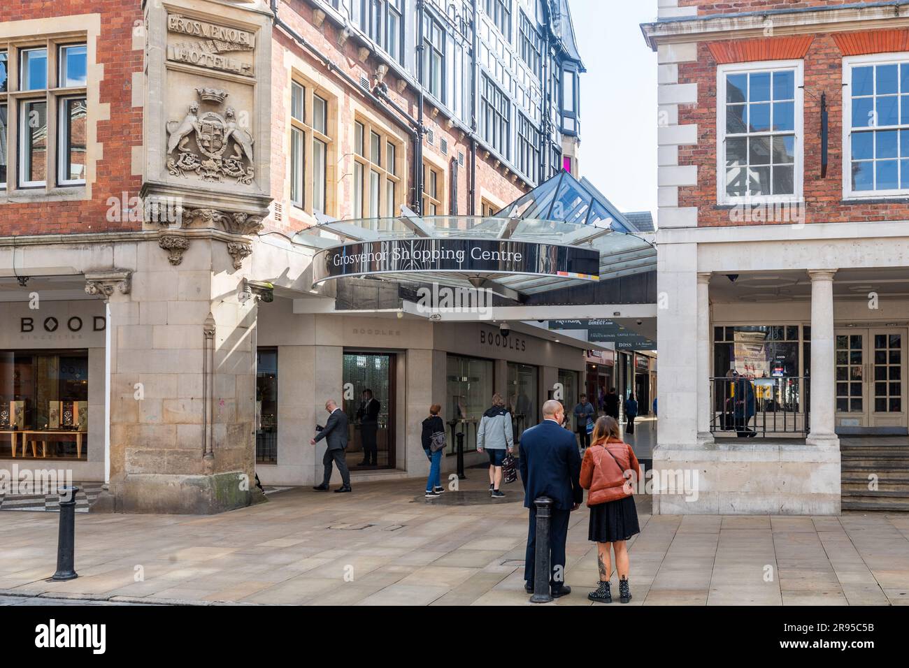Entrance to Grosvenor Shopping Centre, Chester, Cheshire, UK. Stock Photo