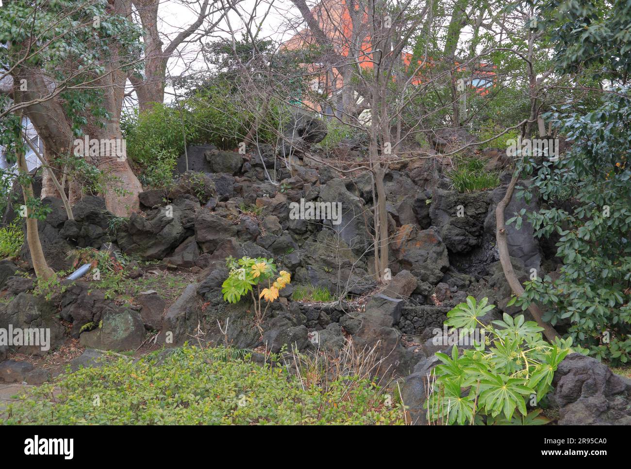 Lava mound at the site of Aizenin Temple Stock Photo