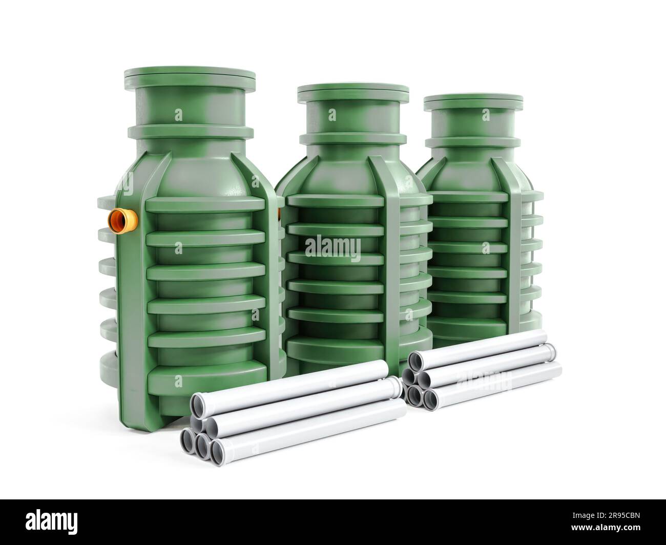 Septic Tank Rendering 3d rendering of three green household septic tanks on white background ...