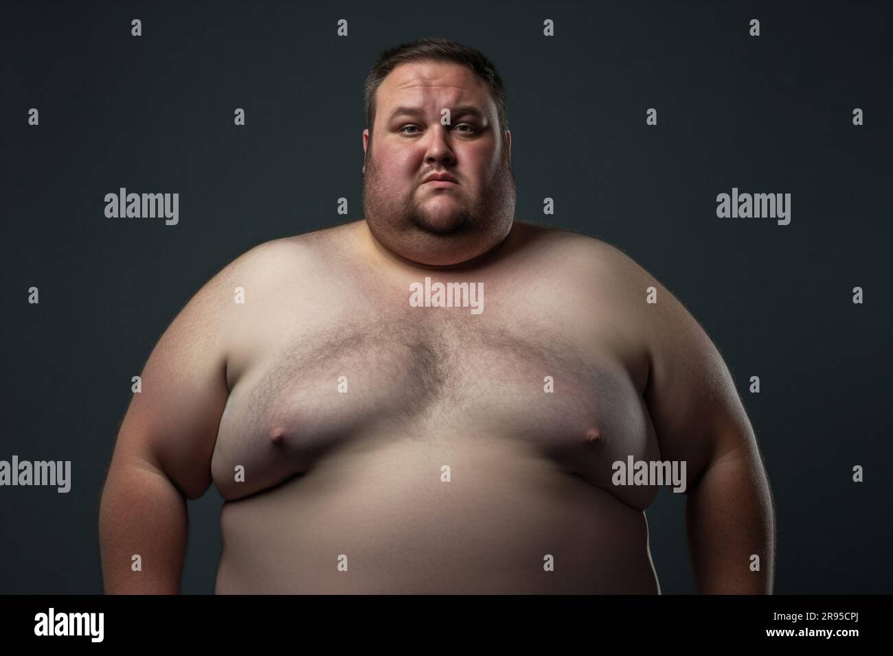 Overweight man. Concept of weight gain and unhealthy lifestyle Stock