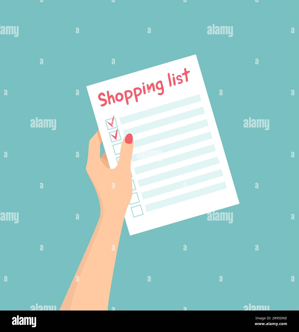 a-woman-s-hand-holding-a-shopping-list-flat-vector-illustration-stock