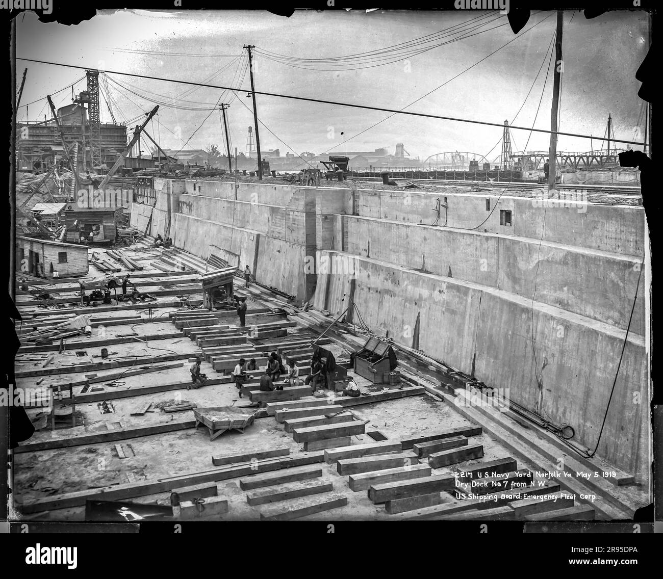 Historic photographs of the Norfolk Naval shipyard located in the Fifth