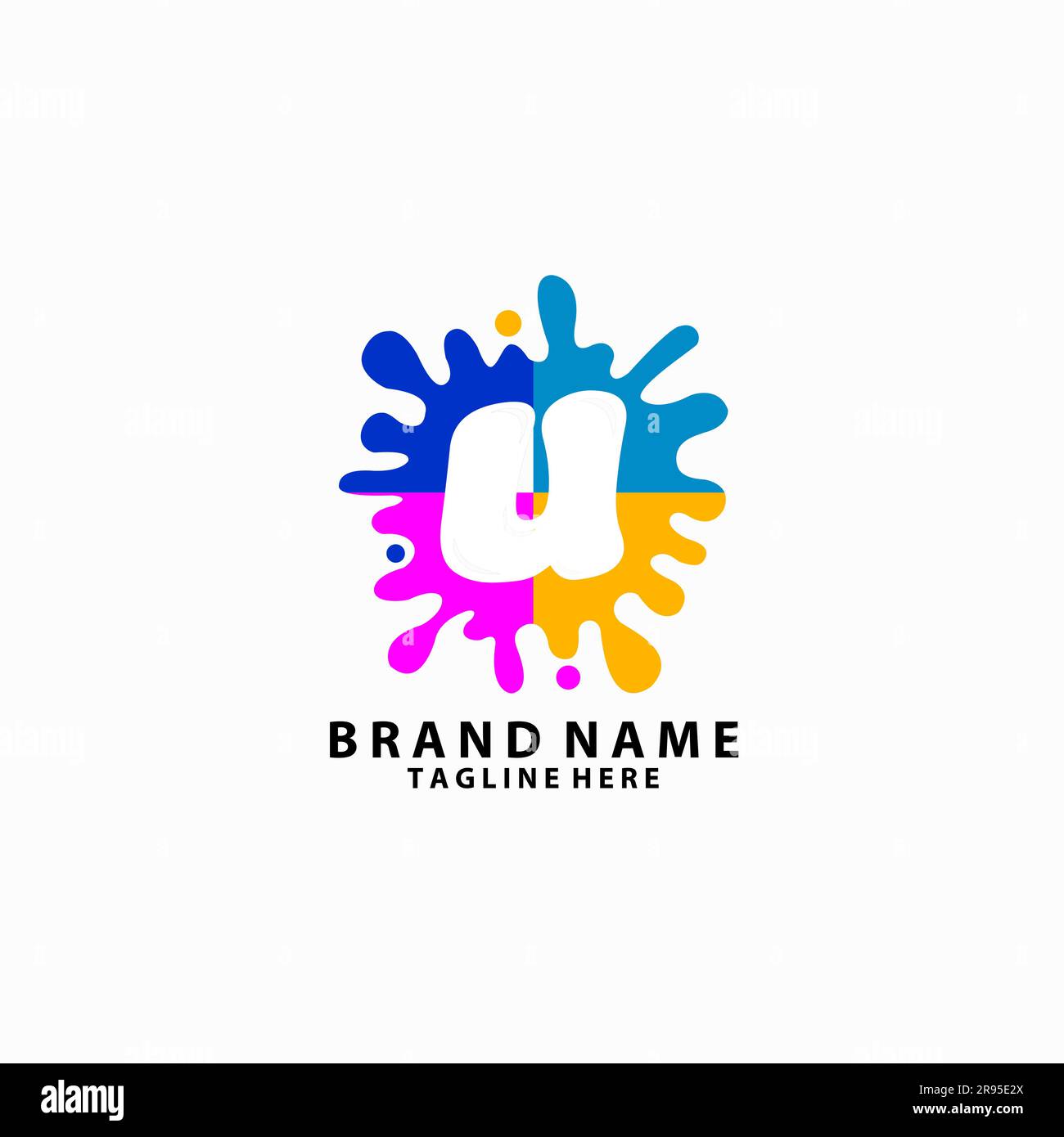 letter U with splash ink logo design vector Stock Vector