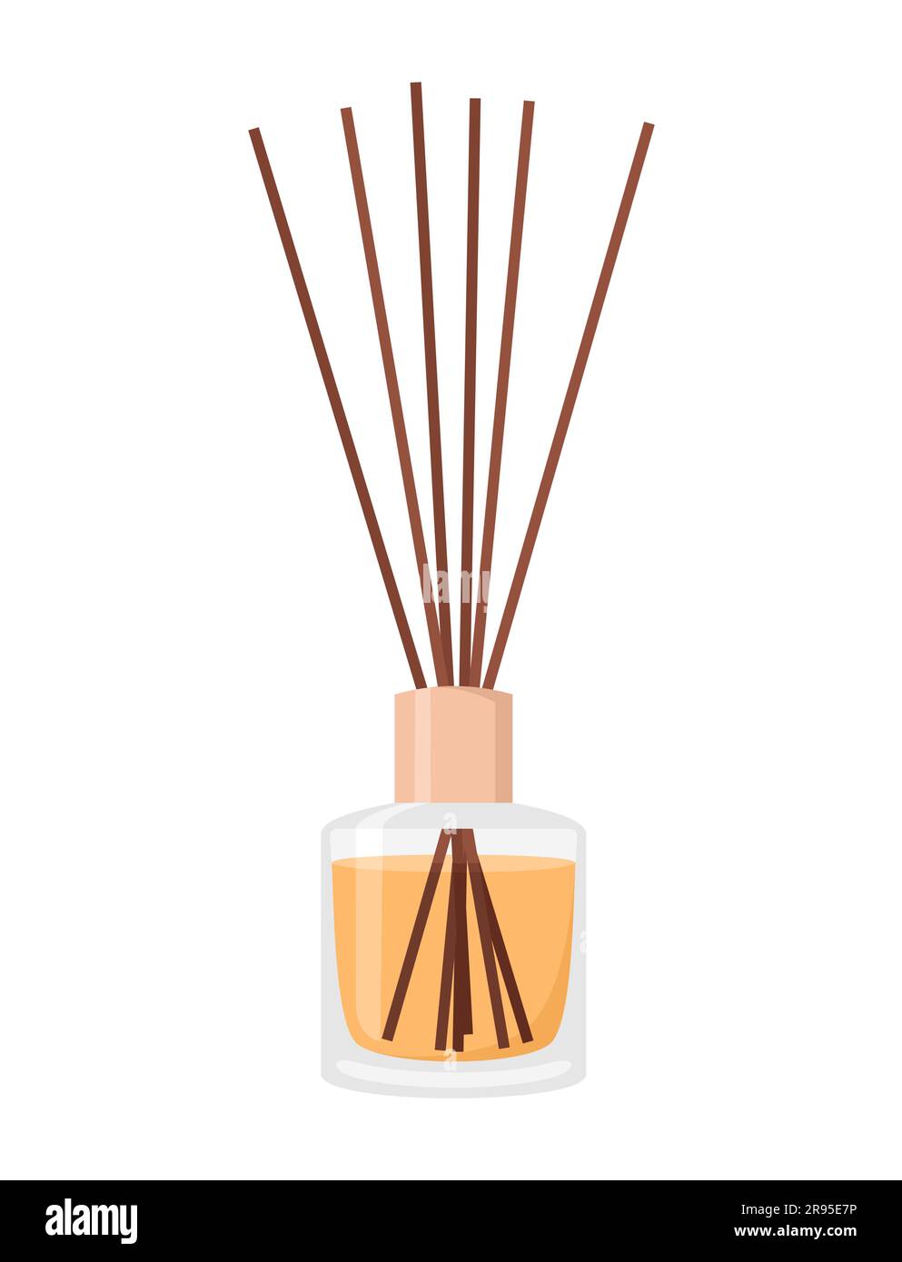 Aroma diffuser with sticks in glass bottle on a white background. Flat