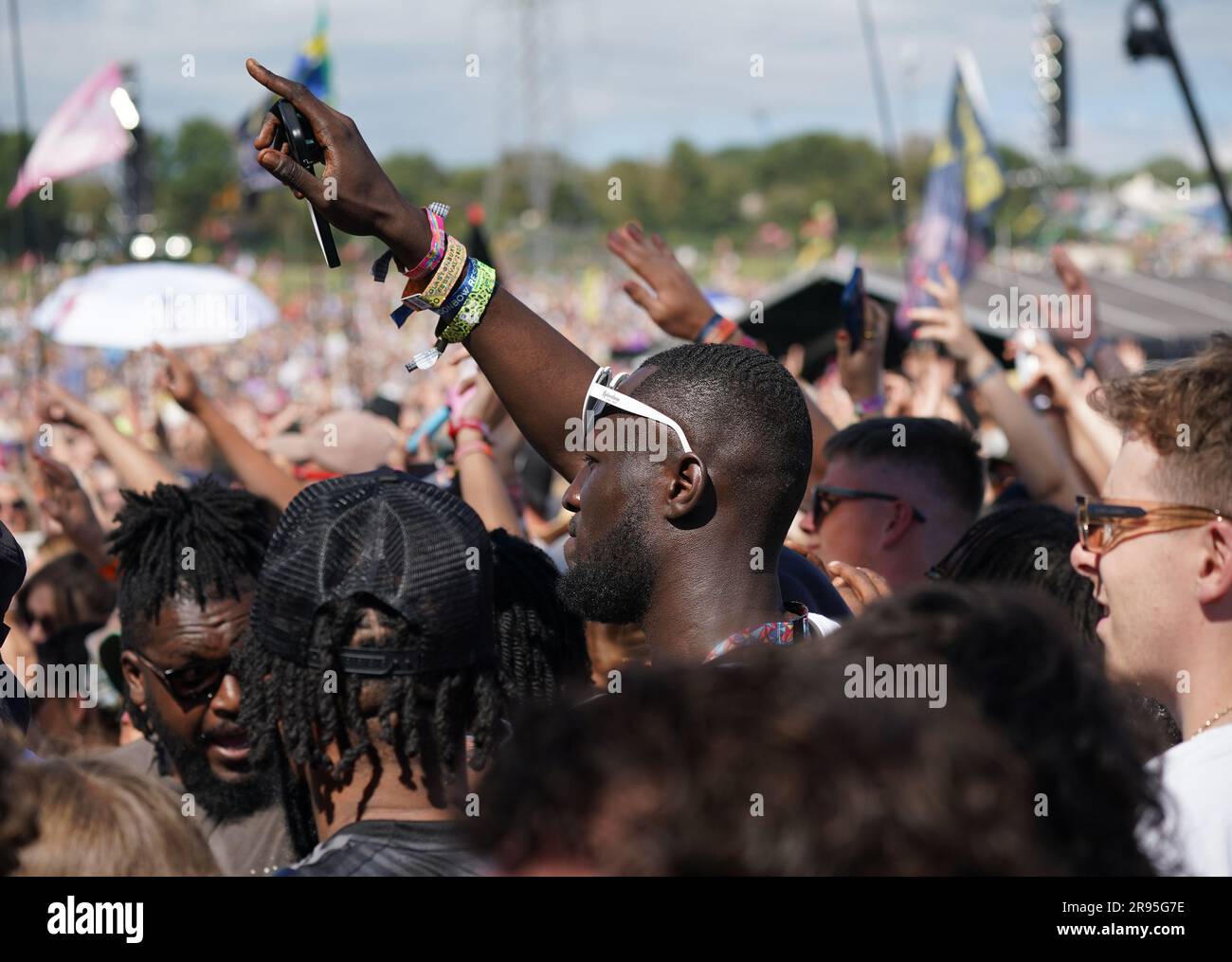 Stormzy (centre, white sunglasses) in the crowd watching fellow British ...