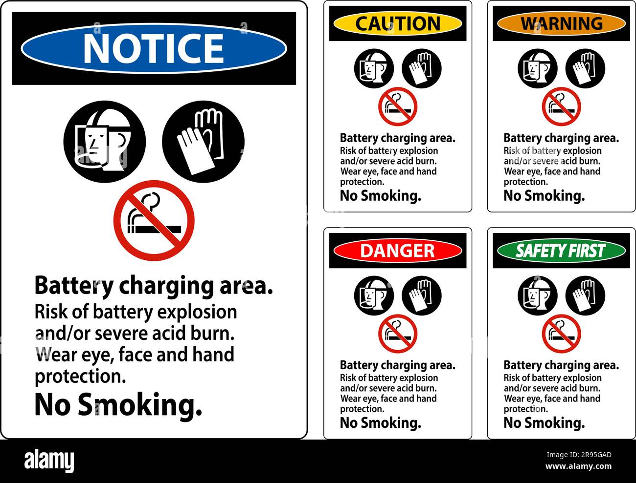 Danger Sign Battery Charging Area, Risk of Battery Explosion or Severe
