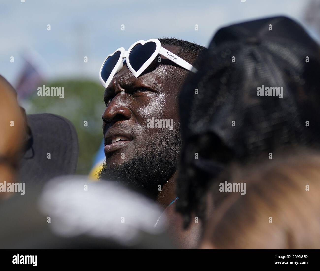 Stormzy in the crowd watching fellow British rapper Aitch performing on ...