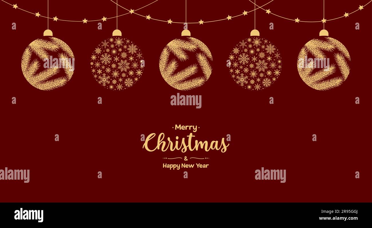 Christmas and New Year greeting card. Frame of Christmas balls with a ...