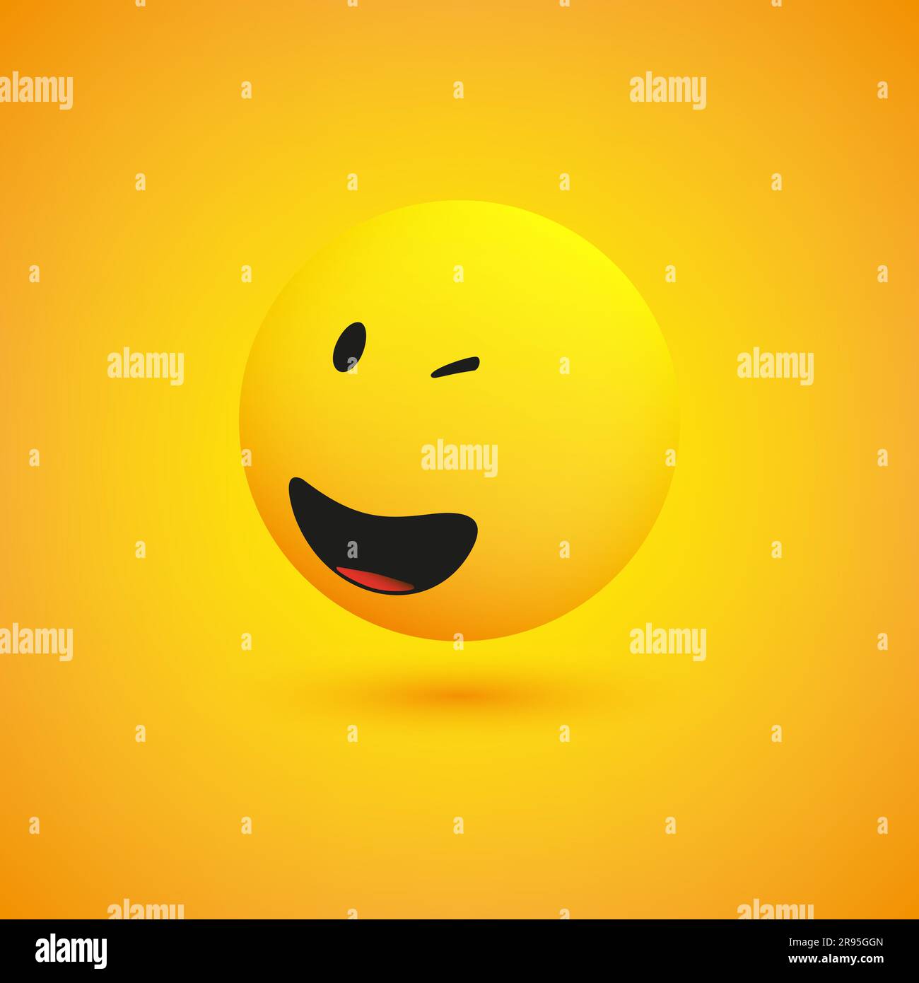 Smiling and Winking Simple Shiny Happy Emoticon on Yellow Background - Vector Design Stock Vector