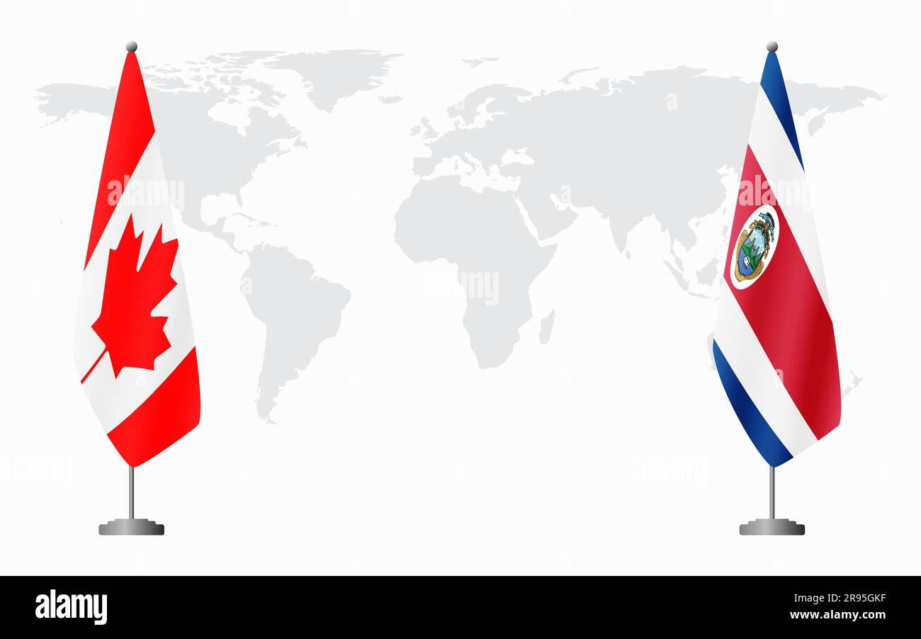 Canada and Costa Rica flags for official meeting against background of
