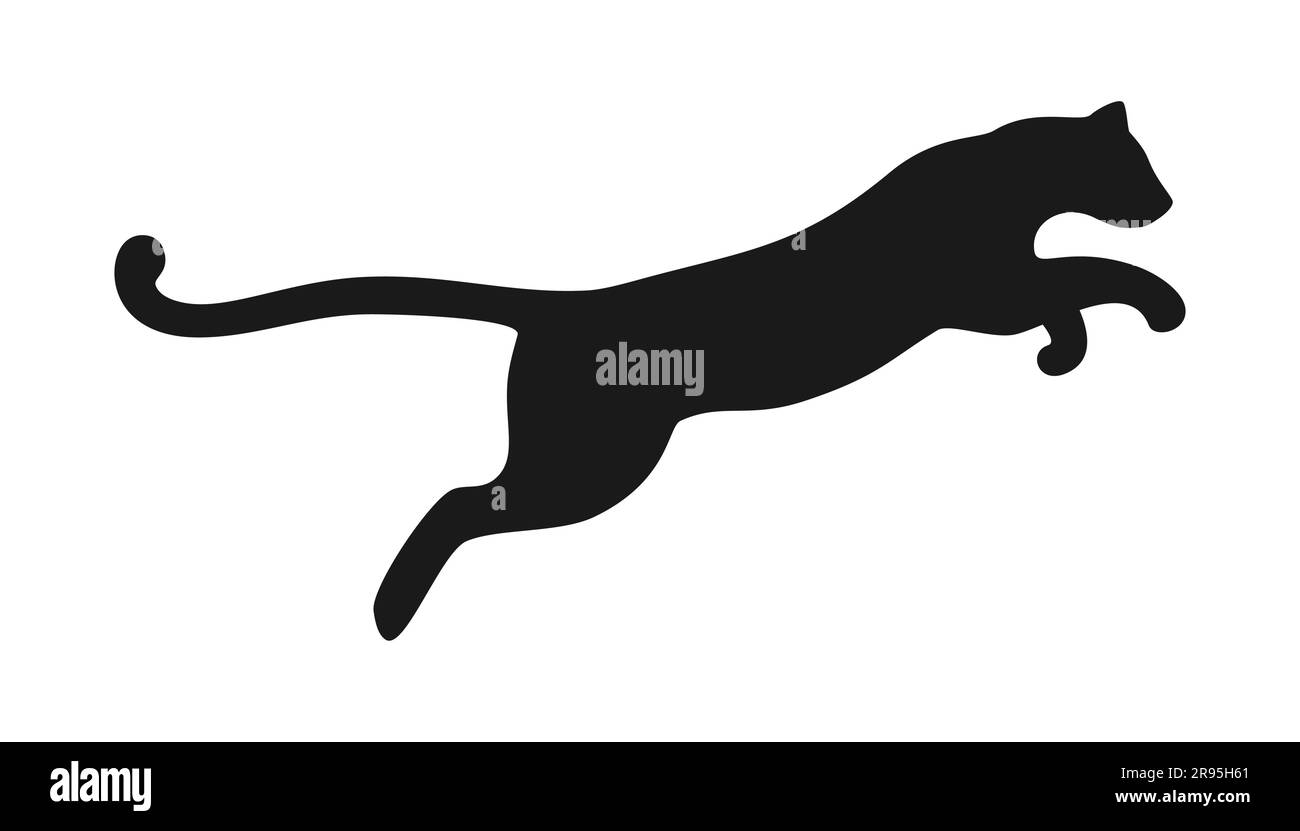 Black silhouette of a jumping leopard on a white background. Vector illustration Stock Vector