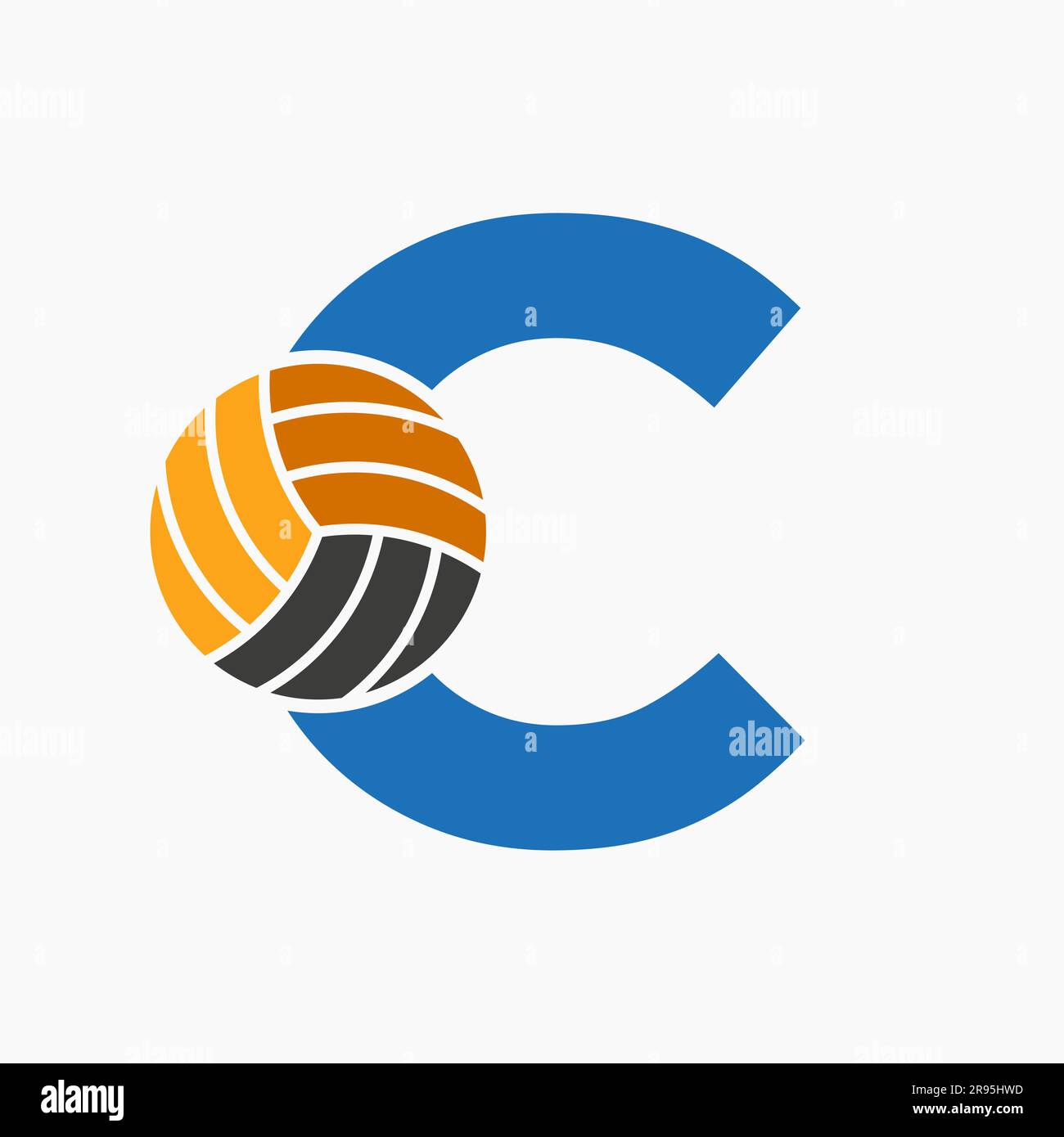Letter C Volleyball Logo Concept. Volleyball Sports Logotype Template Stock Vector