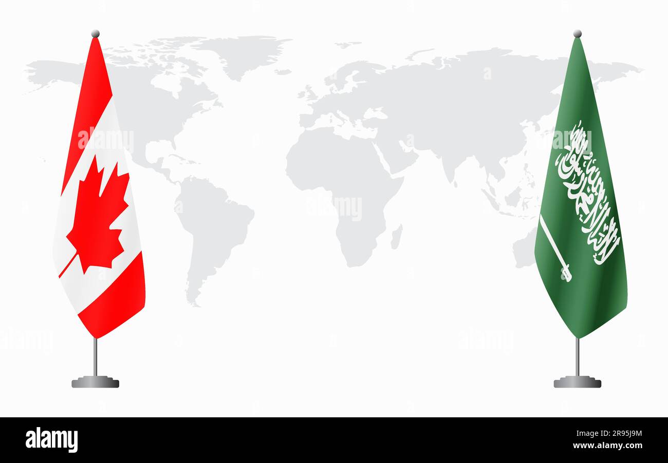 Canada and Saudi Arabia flags for official meeting against background