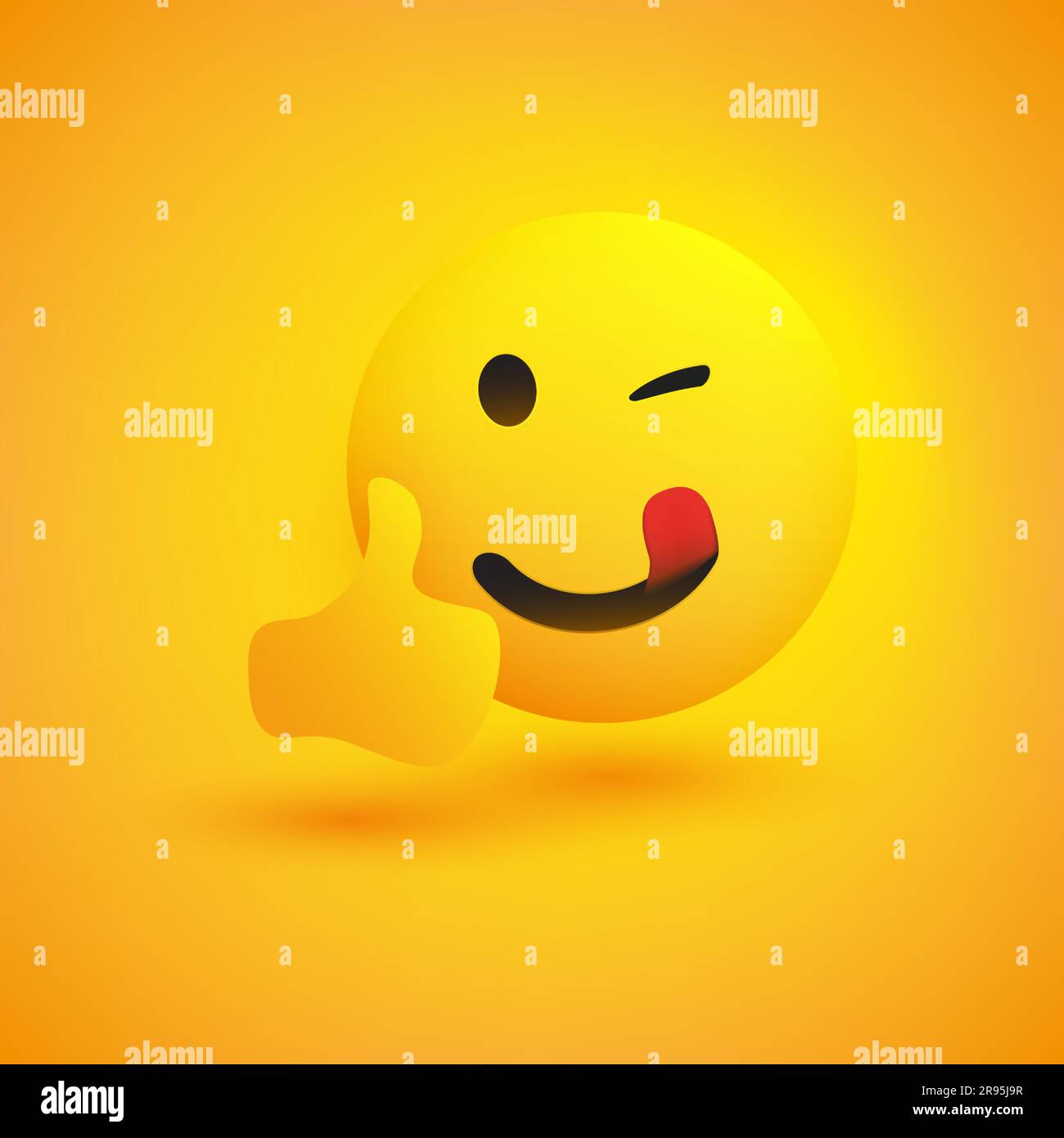 Smiling Emoji - Simple Happy Emoticon with Winking Eye Showing Thumbs Up - Vector Design Stock Vector
