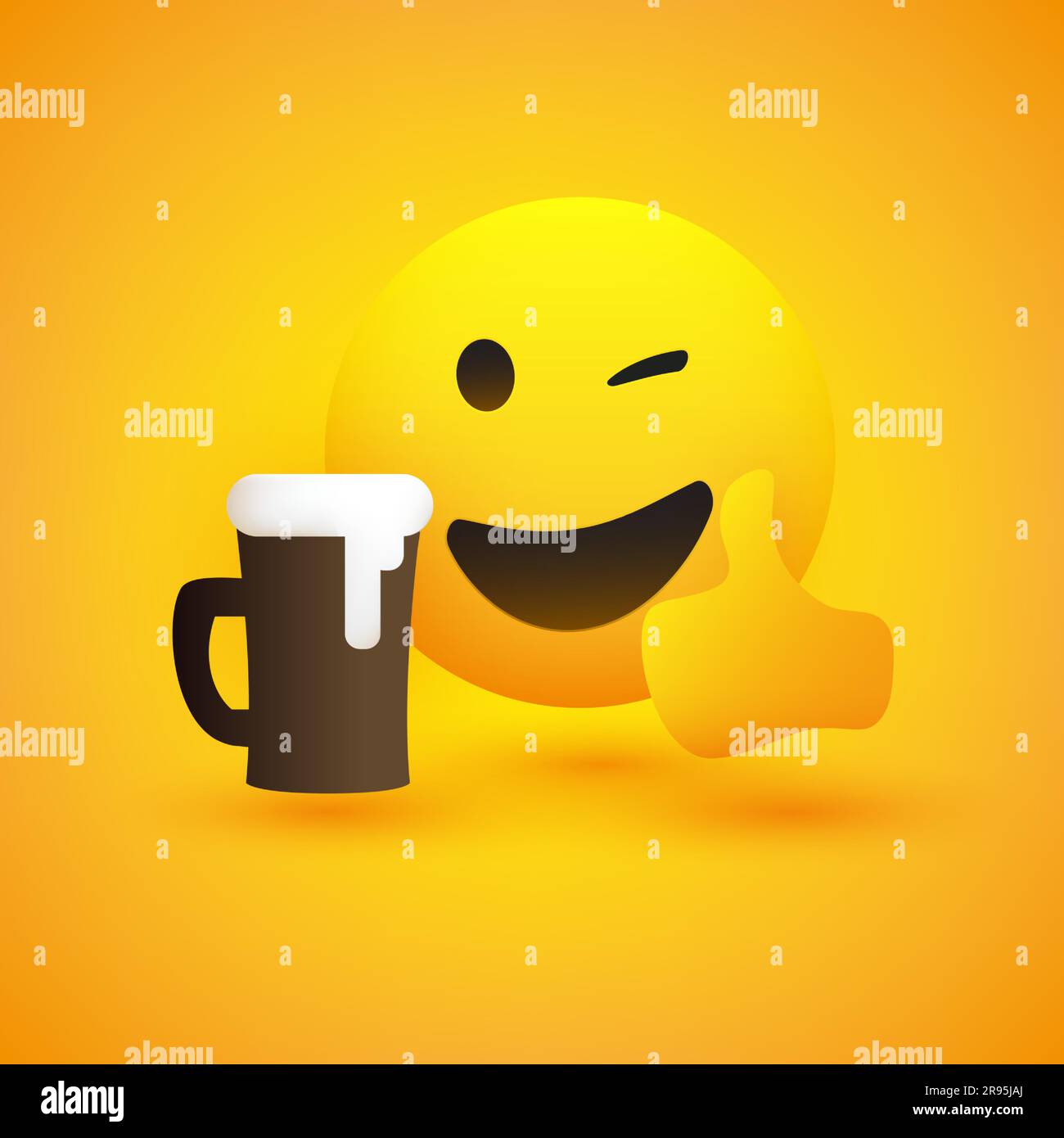 Smiling and Winking Emoji Showing Thumbs Up Simple Shiny Happy