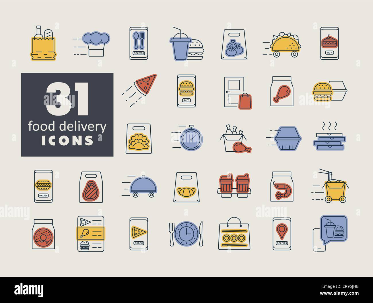 Fast food delivery vector icons set. Graph symbol for cooking web site ...