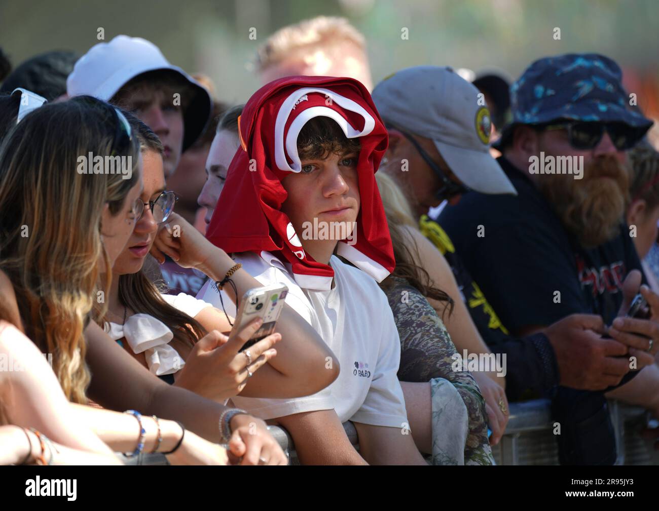 The crowd watching British rapper Aitch performing on the Pyramid Stage ...