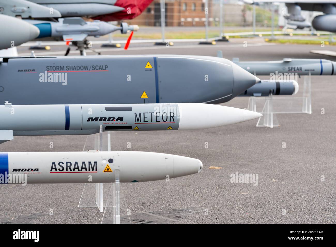 MBDA Meteor, MBDA ASRAAM, MBDA Storm Shadow, Scalp. Missiles on display ...