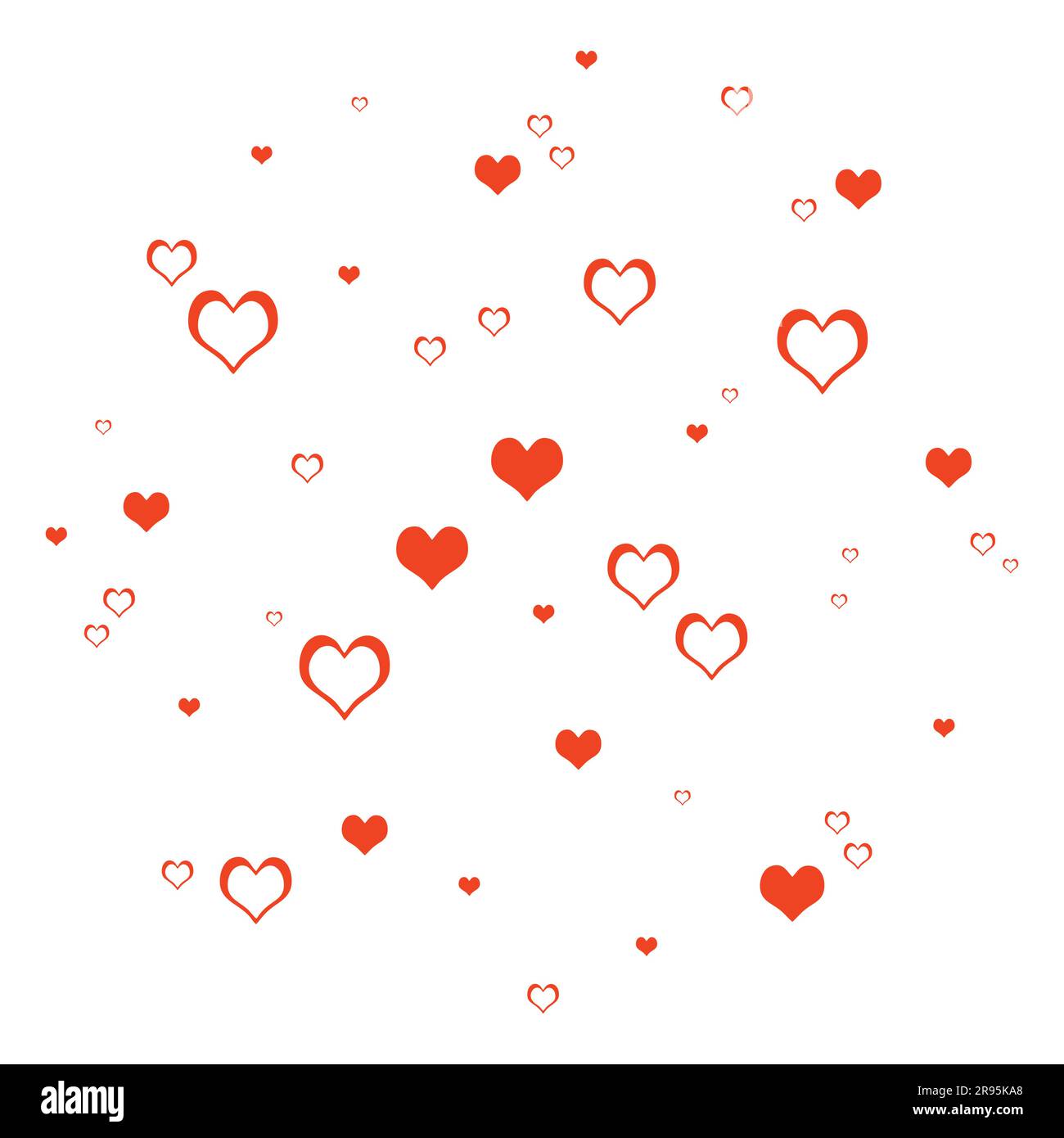 Vector red hearts of different sizes and shapes on a white background ...