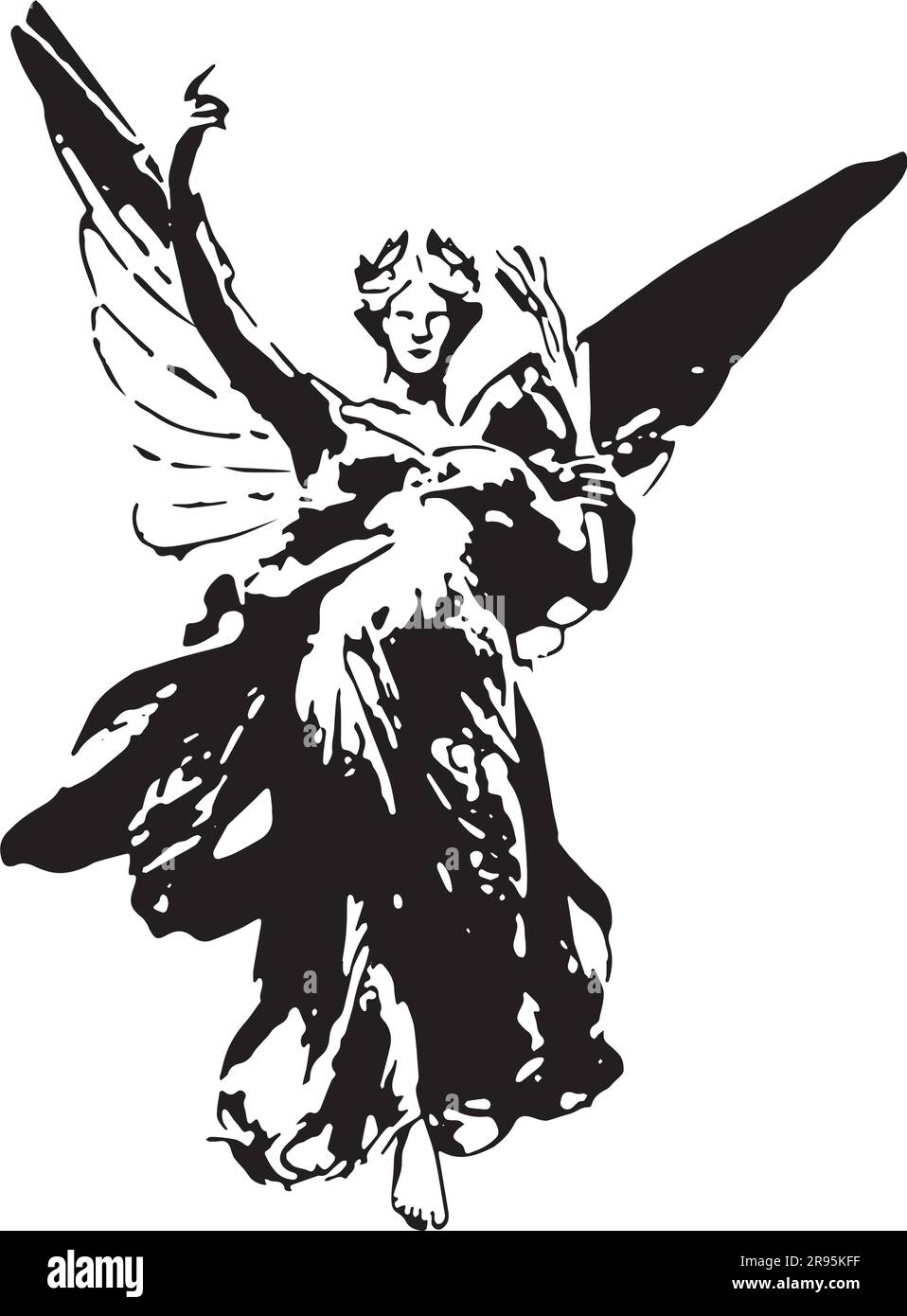 Angel Memorial Monument in Buckingham Palace Stencil black and white - vector Stock Vector