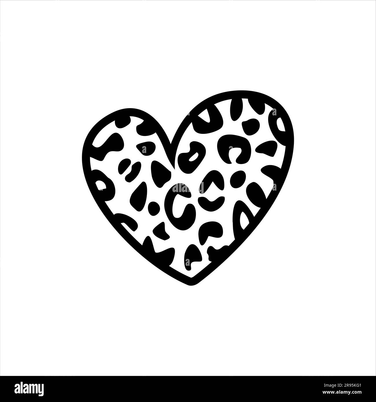 Black leopard amimal print heart on a white background. Vector