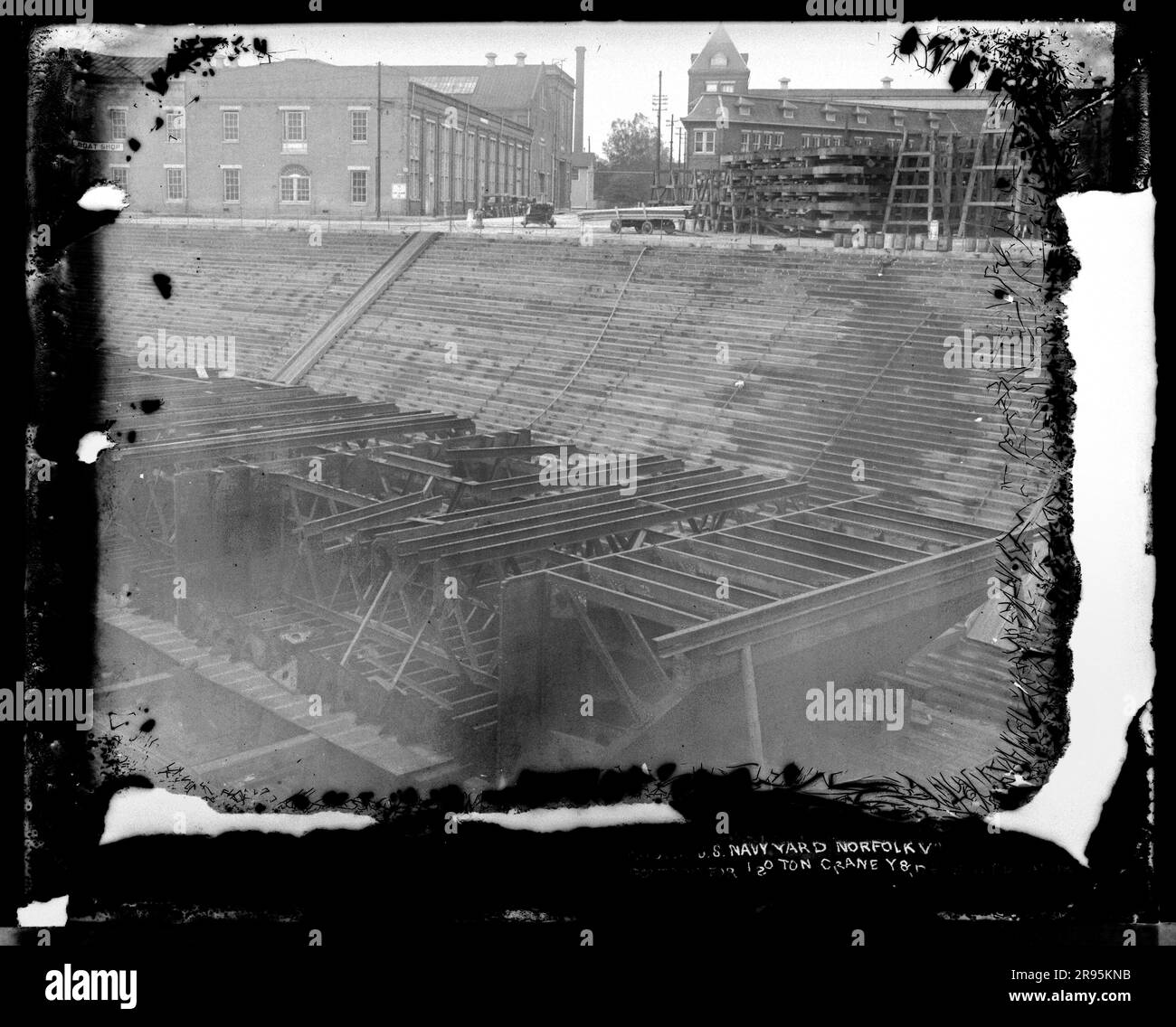 Historic photographs of the Norfolk Naval shipyard located in the Fifth