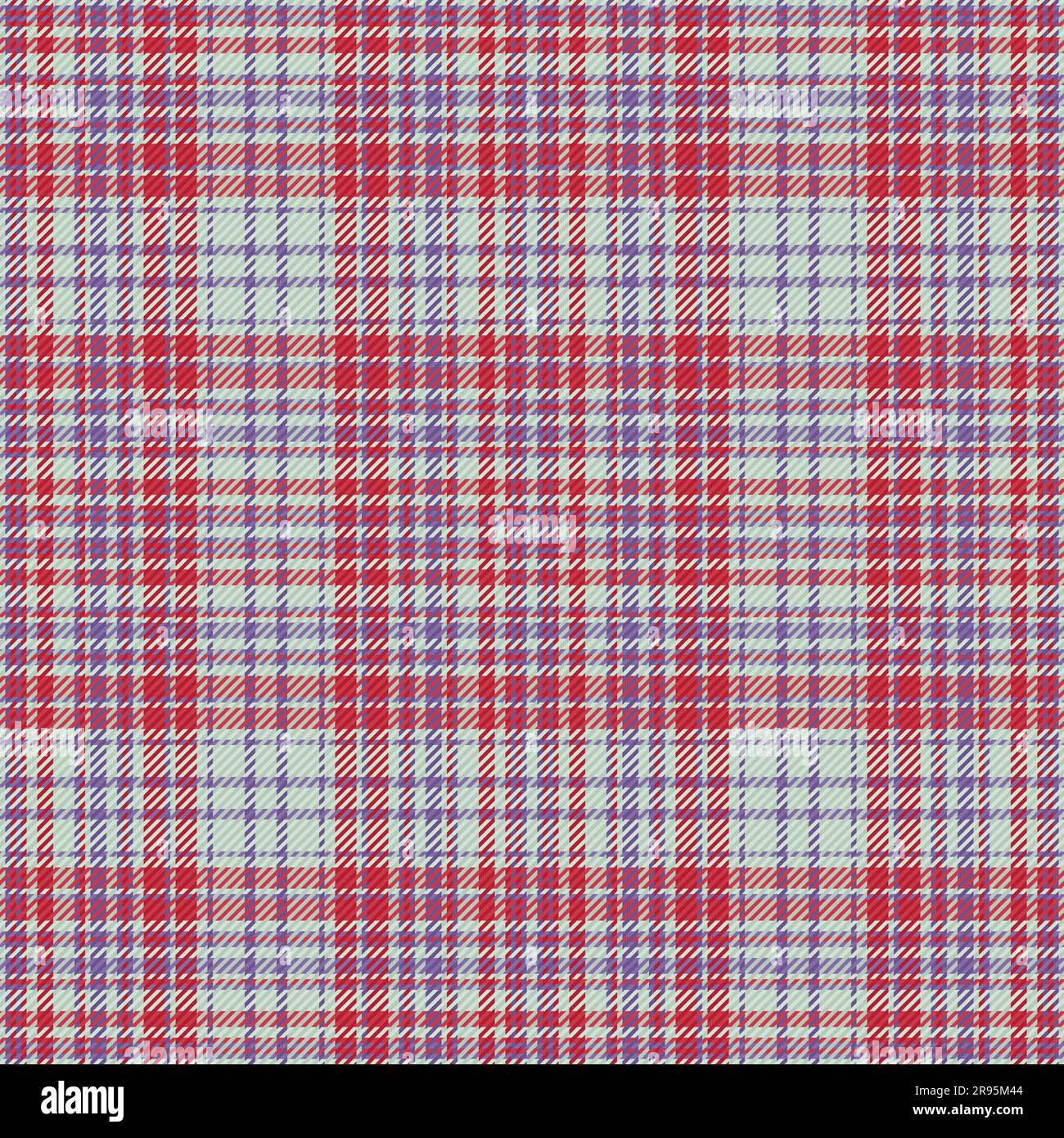 Tartan textile fabric of vector seamless background with a plaid pattern texture check in red and purple colors. Stock Vector