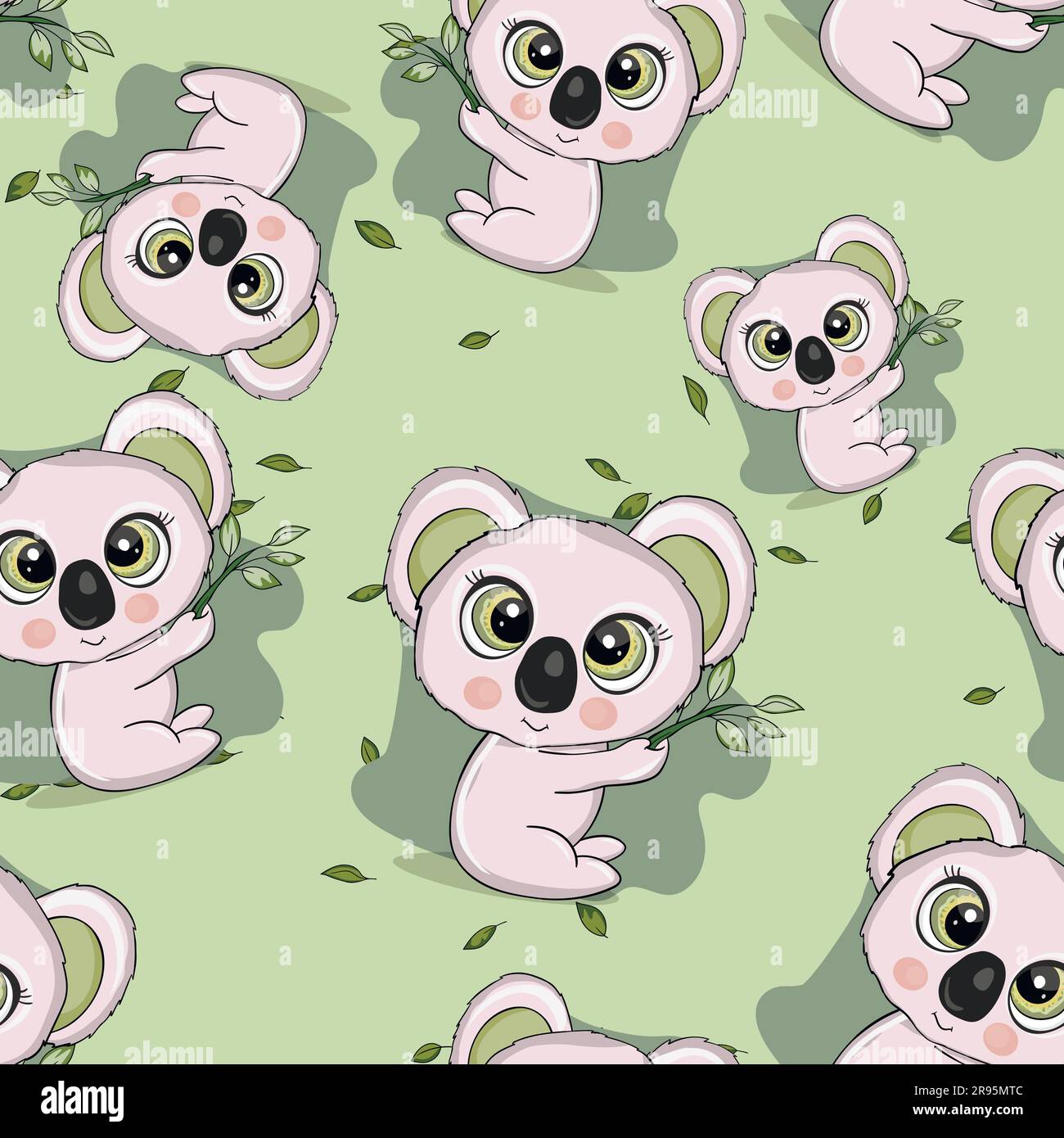 Seamless pattern with cute koala baby on color background. Funny ...