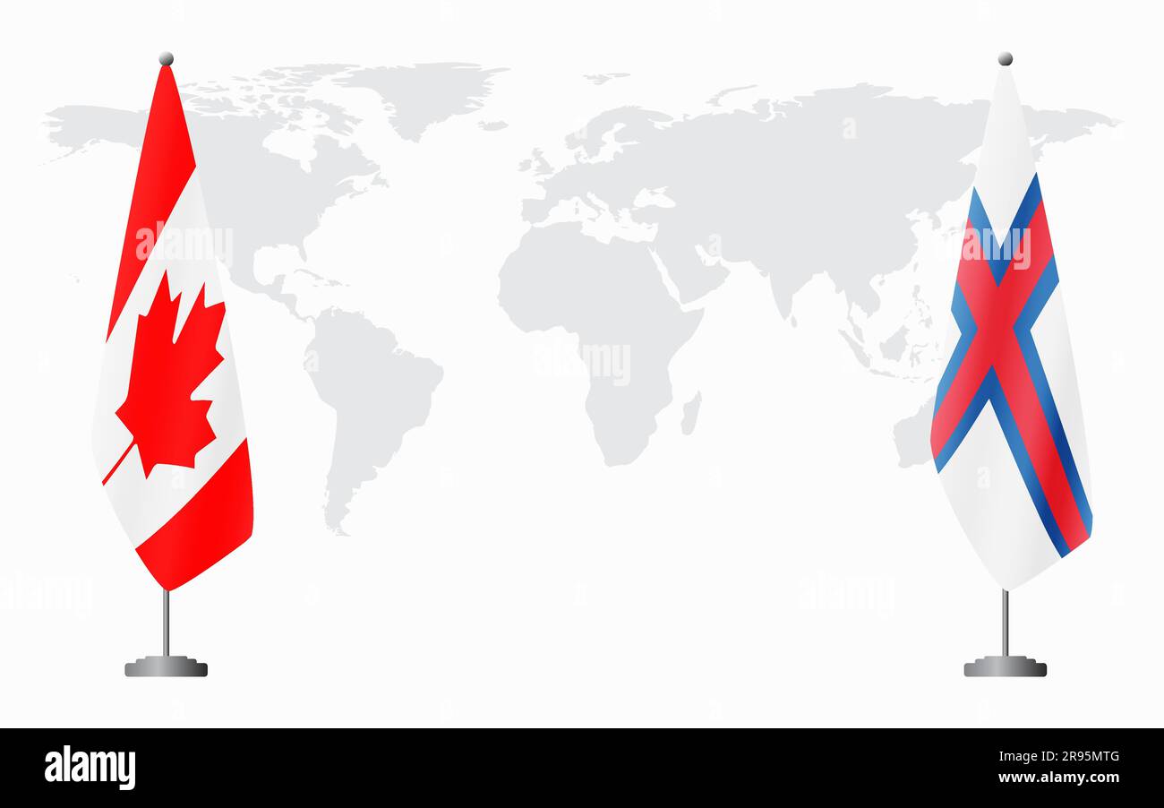 Canada and Faroe Islands flags for official meeting against background of world map. Stock Vector