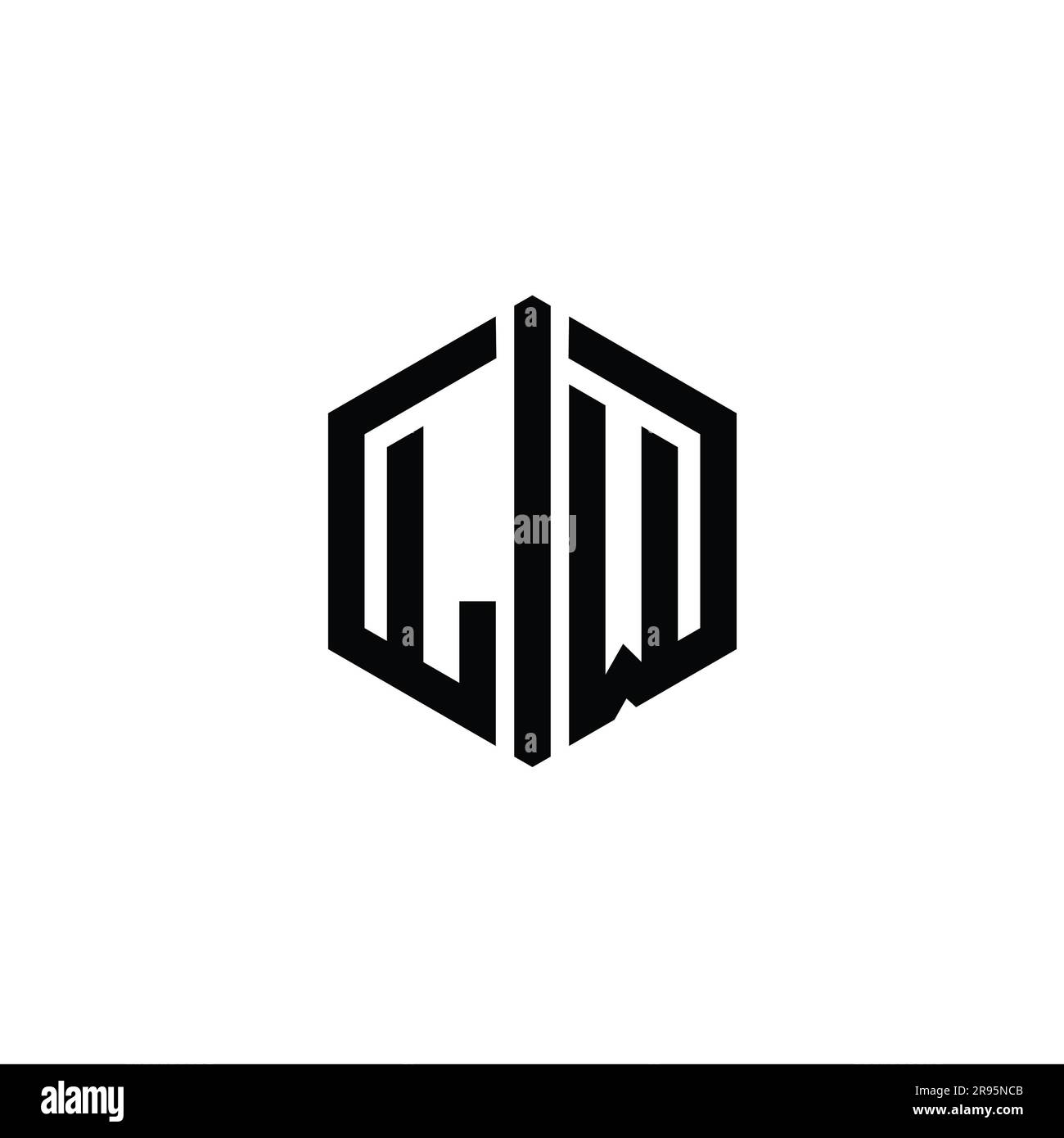 LW Letter Logo monogram hexagon shape with connect outline style design ...