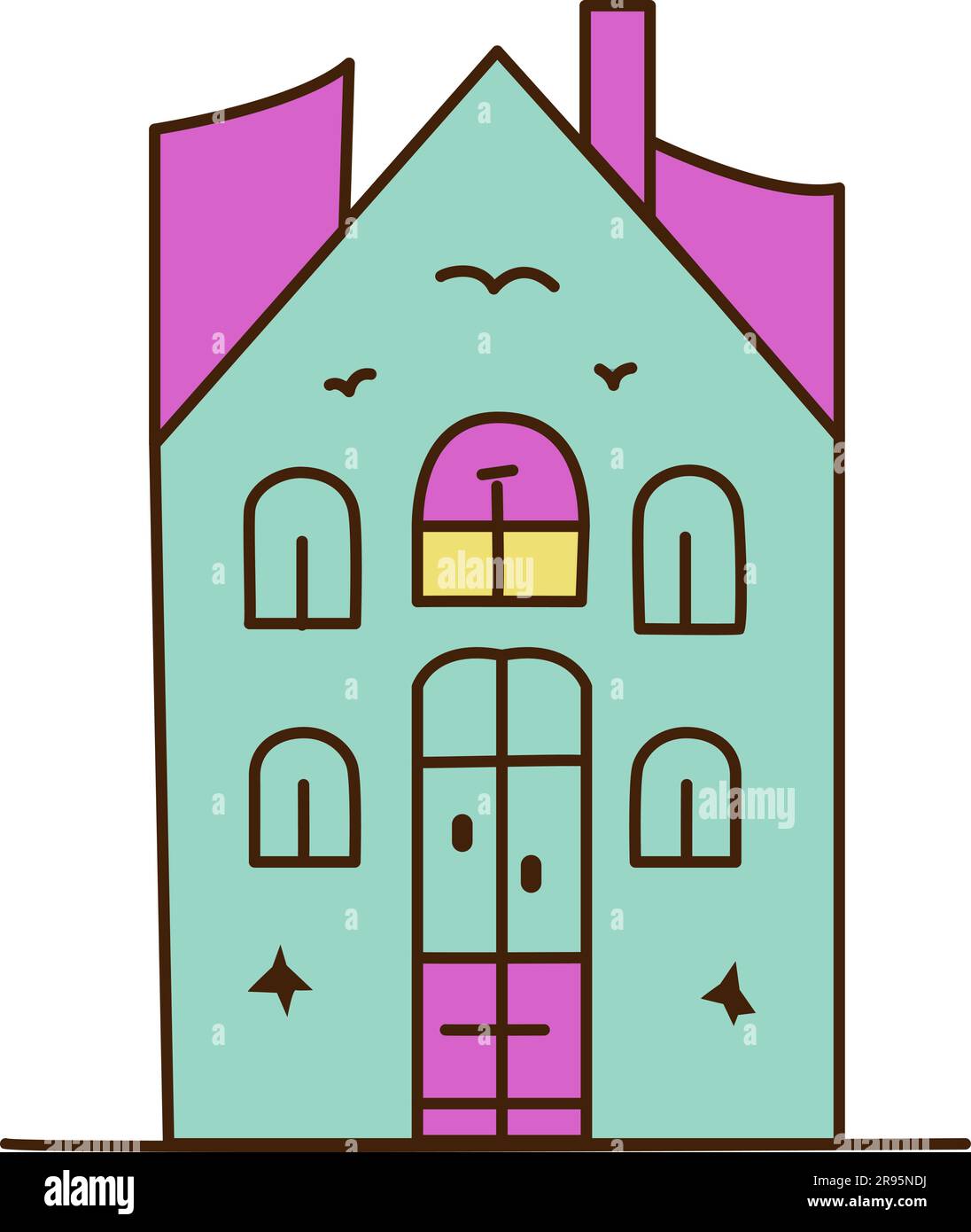 Blue house with white blank sign vector illustration. Cartoon