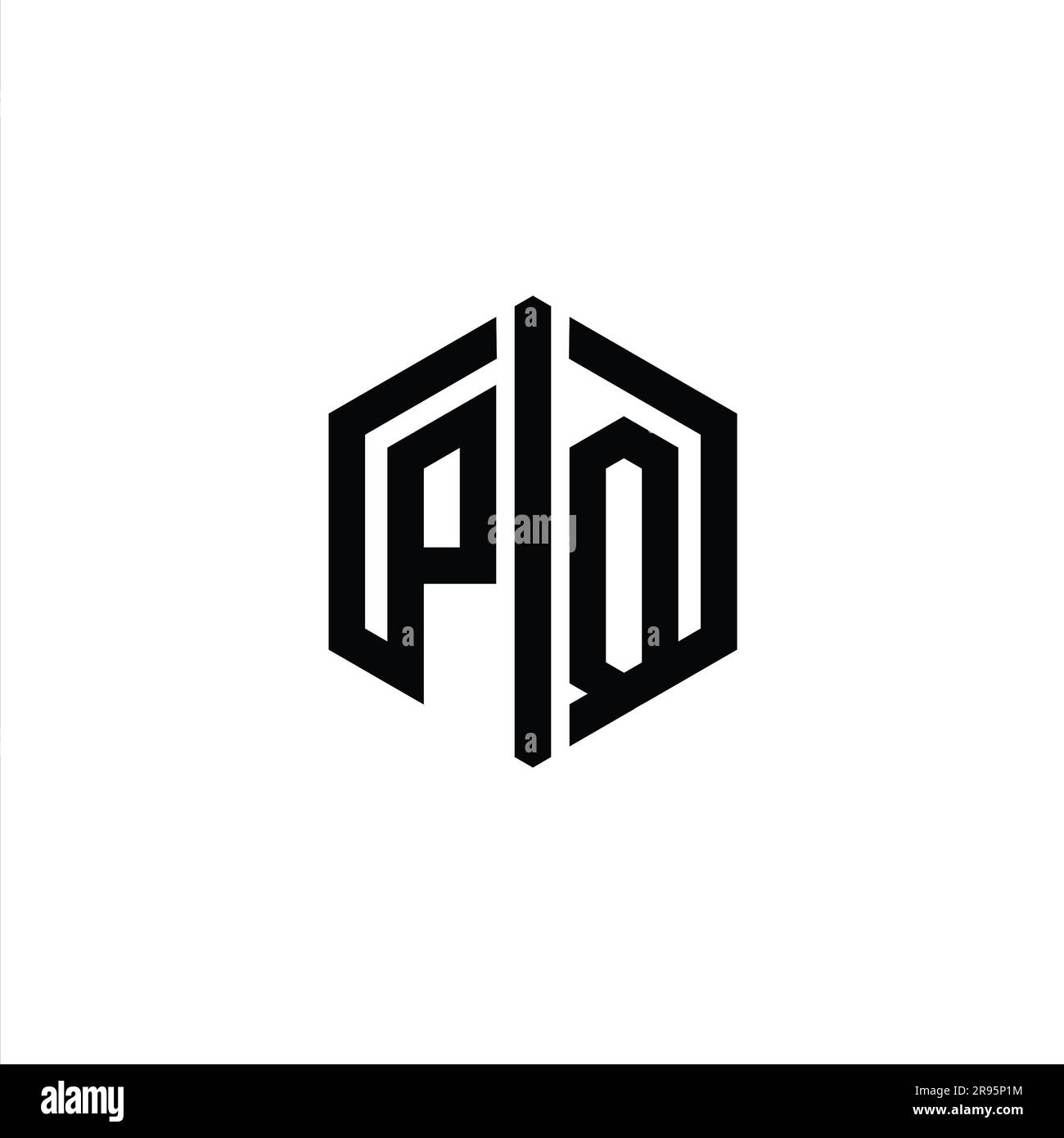 PQ Letter Logo monogram hexagon shape with connect outline style design ...