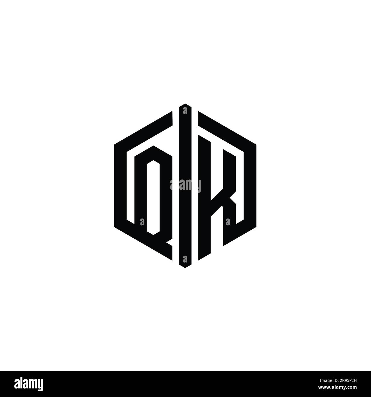 QK Letter Logo monogram hexagon shape with connect outline style design ...