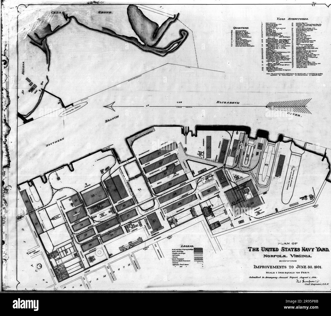 Historic photographs of the Norfolk Naval shipyard located in the Fifth 