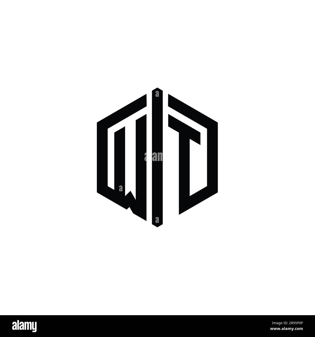 WT Letter Logo monogram hexagon shape with connect outline style design ...