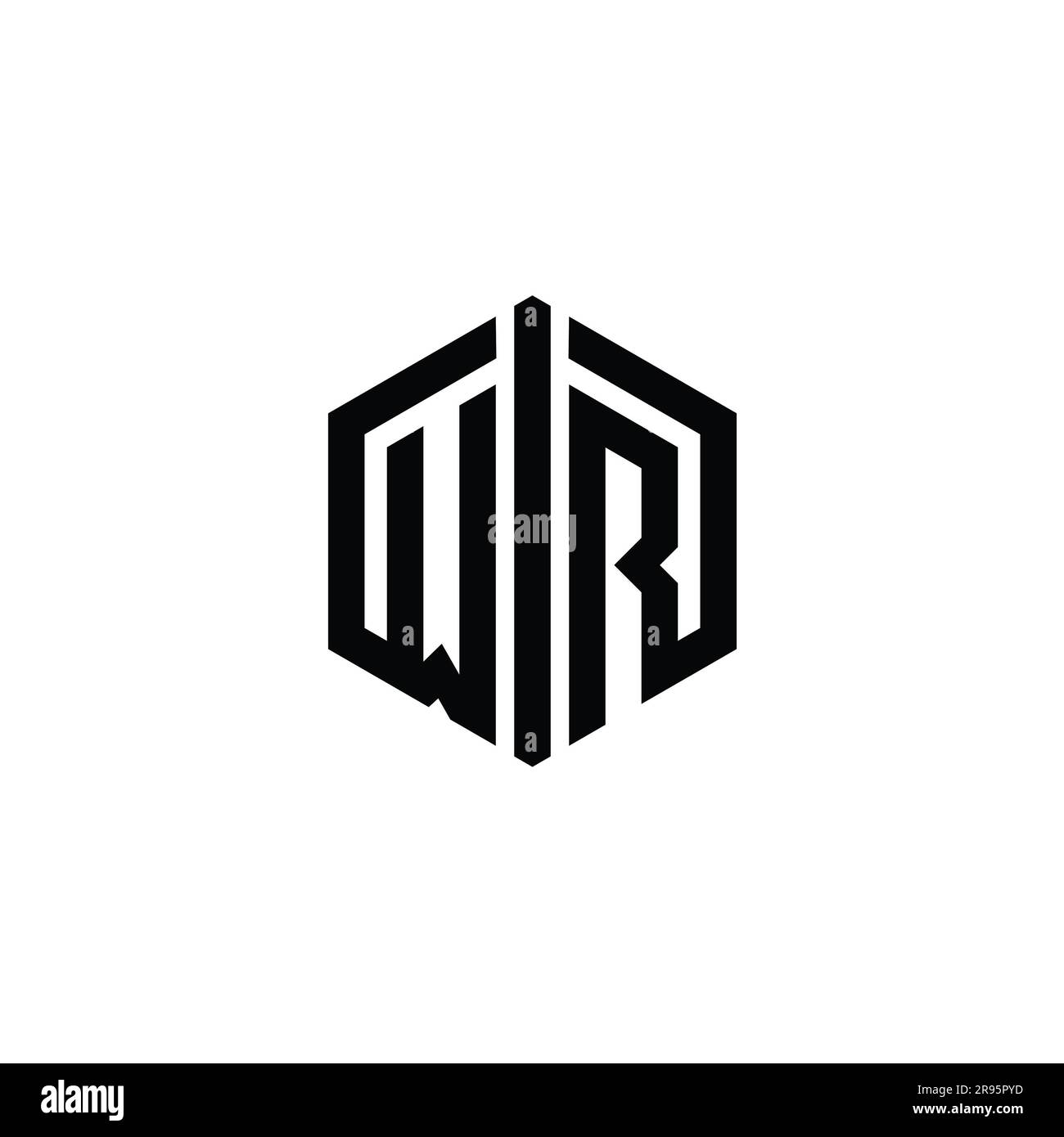 WR Letter Logo monogram hexagon shape with connect outline style design ...