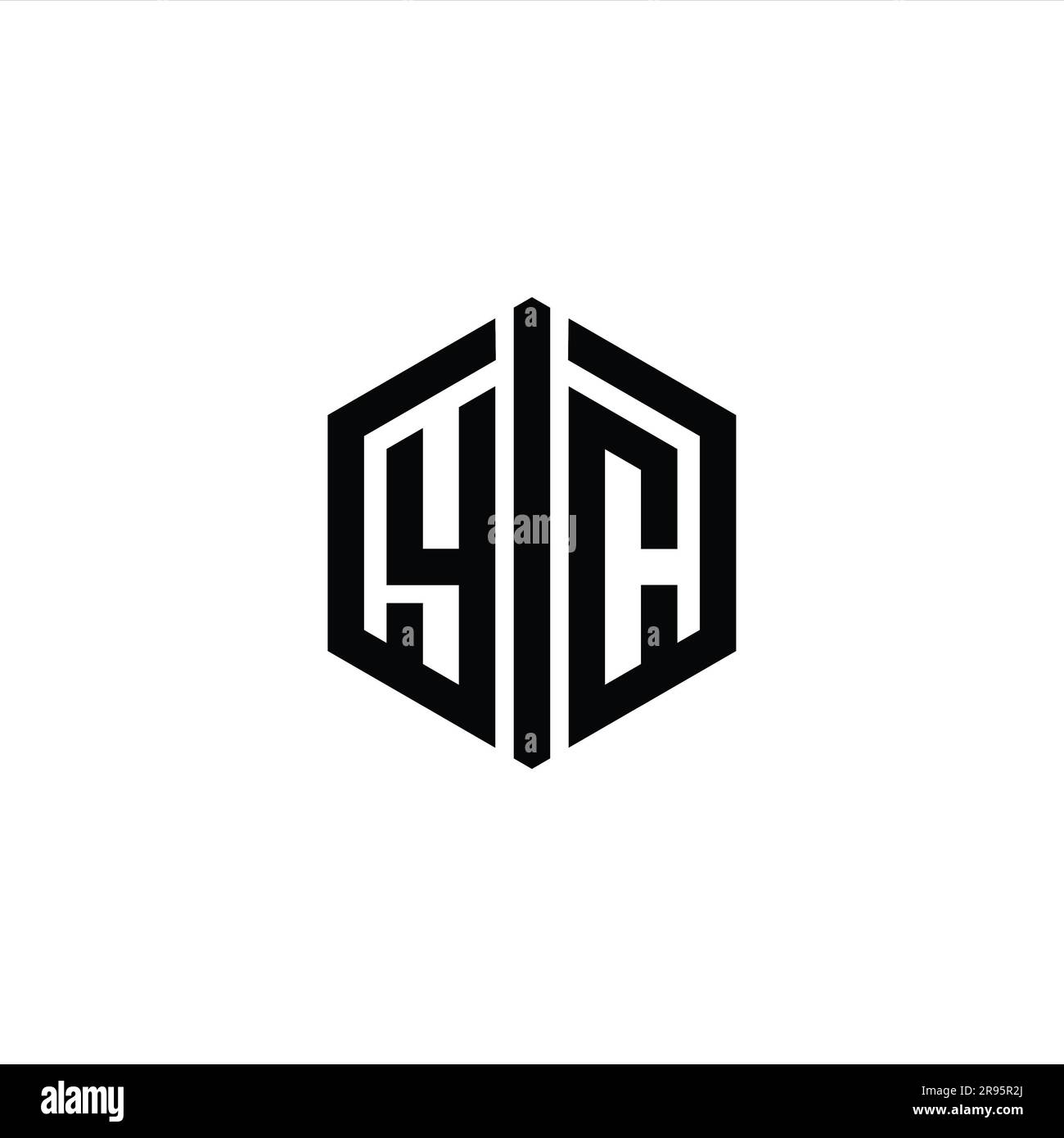 YC Letter Logo monogram hexagon shape with connect outline style design ...