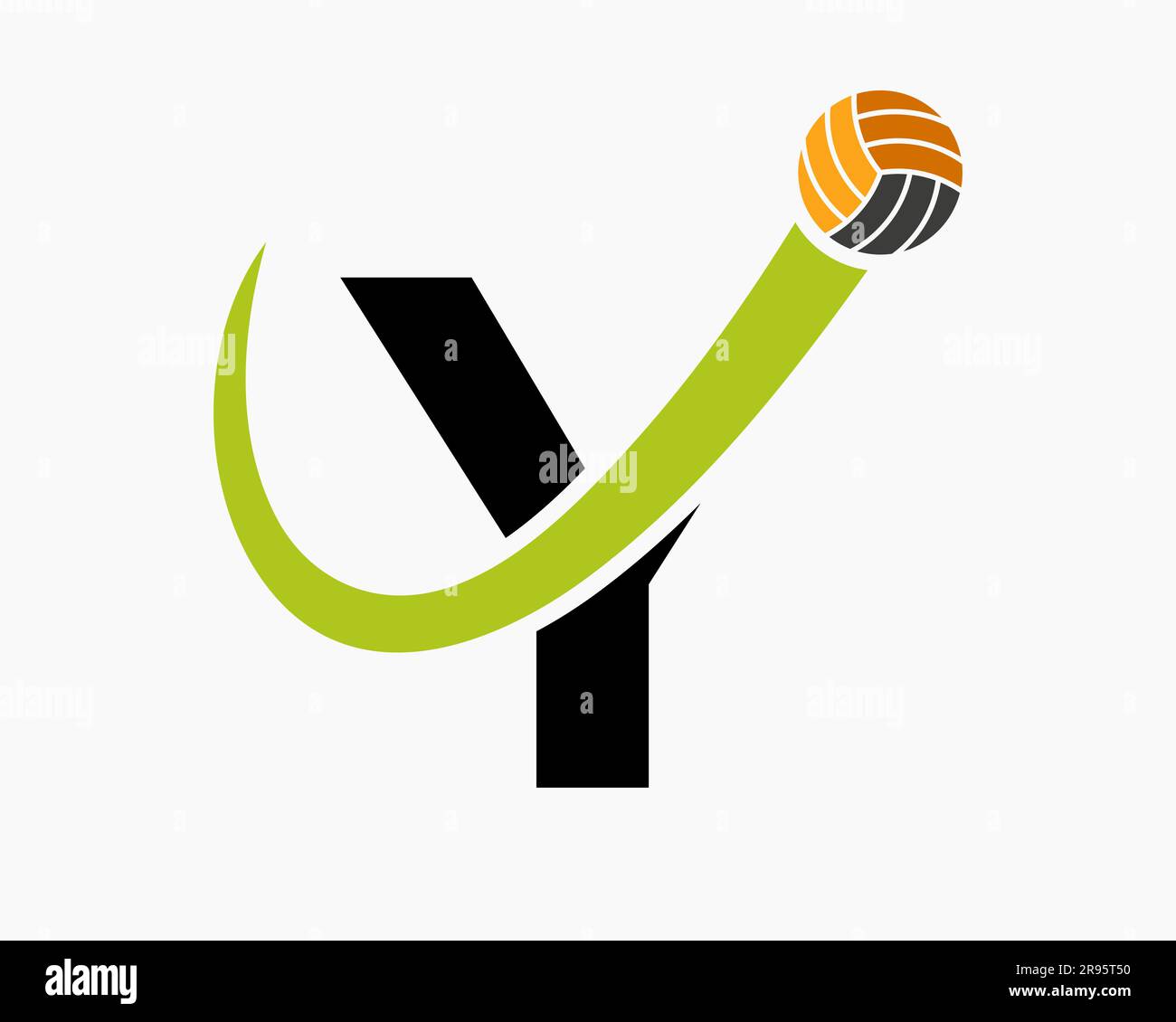 Letter Y Volleyball Logo Concept With Moving Volley Ball Icon. Volleyball Sports Logotype Template Stock Vector