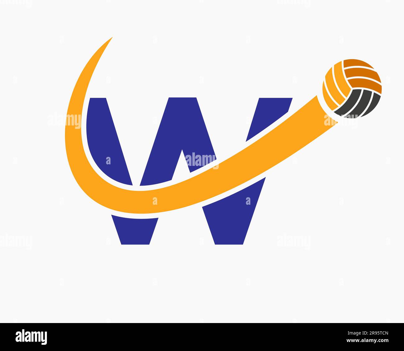 Letter W Volleyball Logo Concept With Moving Volley Ball Icon. Volleyball Sports Logotype Template Stock Vector