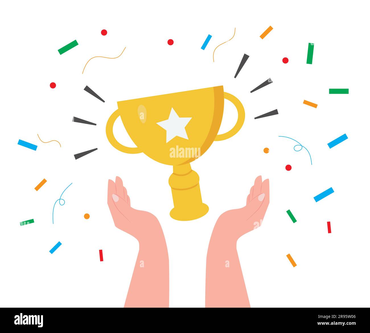 Hand width gold winner cup in sparkling background Stock Vector