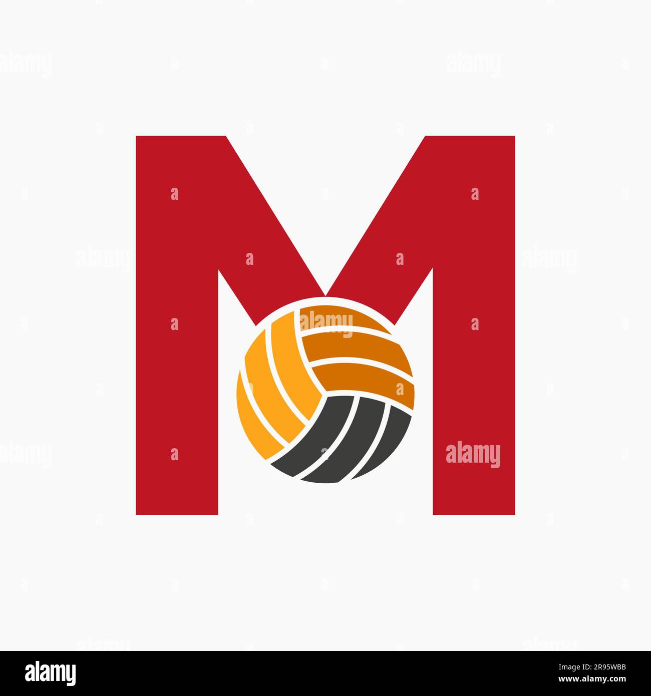 Letter M Volleyball Logo Concept. Volleyball Sports Logotype Template Stock Vector