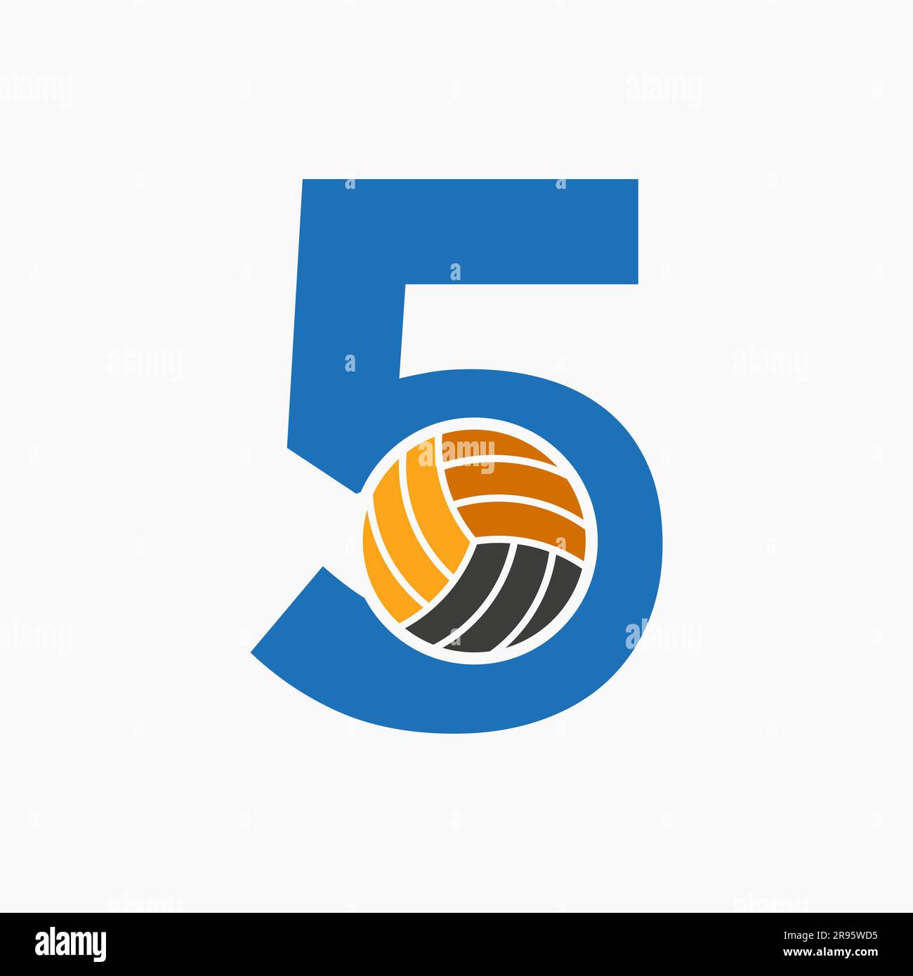 Letter 5 Volleyball Logo Concept. Volleyball Sports Logotype Template Stock Vector