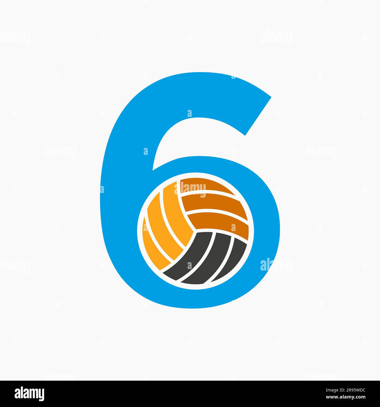 Letter 6 Volleyball Logo Concept. Volleyball Sports Logotype Template Stock Vector
