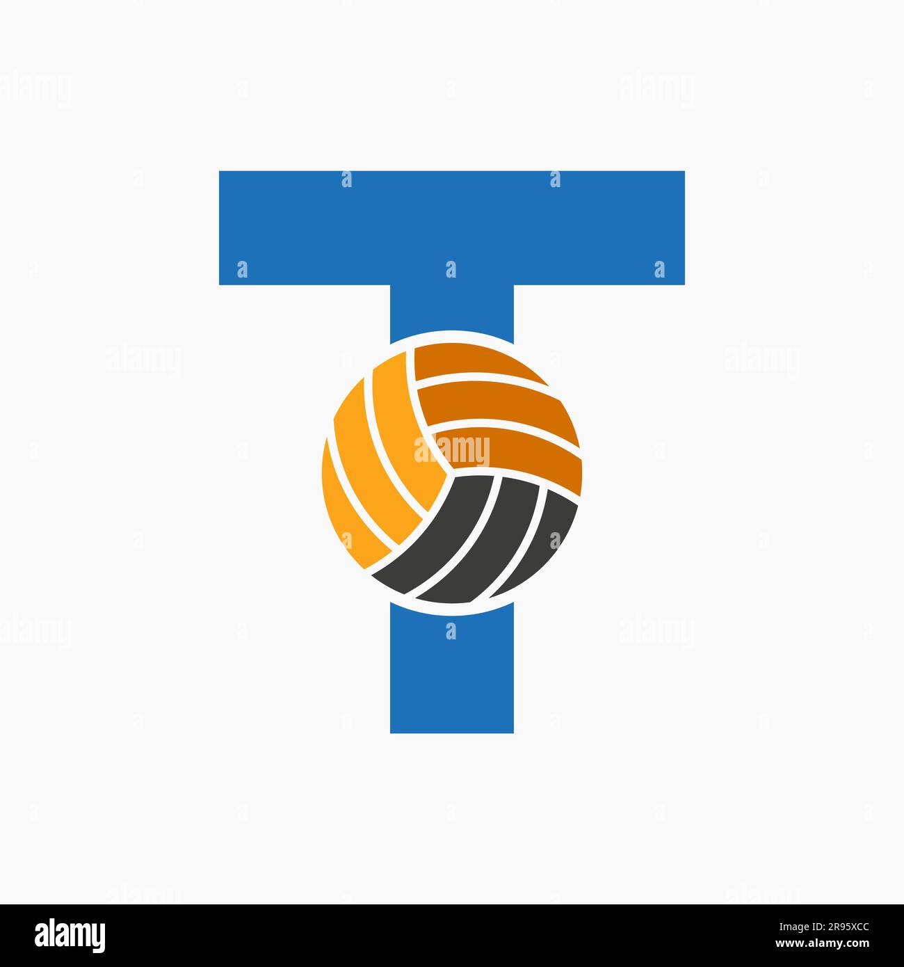 Letter T Volleyball Logo Concept. Volleyball Sports Logotype Template Stock Vector