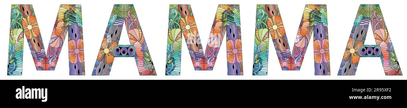 Hand-painted art design. Hand drawn illustration word MAMMA for t-shirt ...