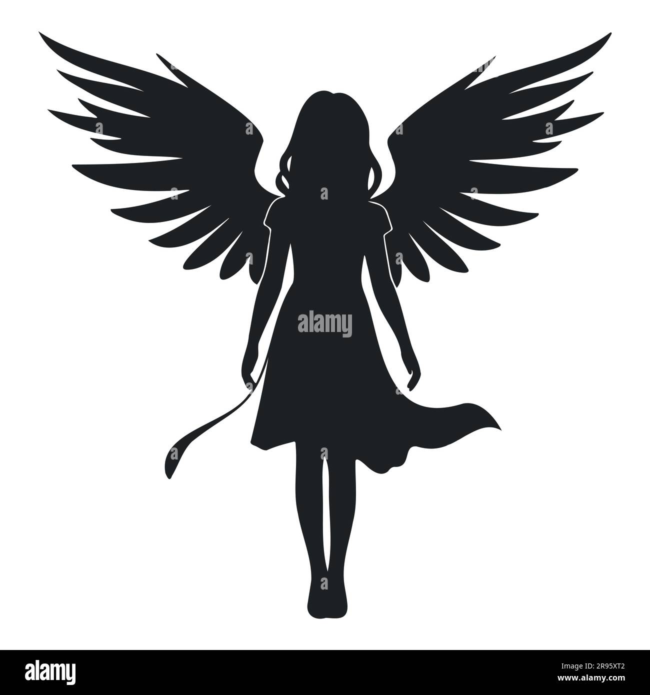 Silhouette of an angel girl with wings and in a dress Stock Vector Image &  Art - Alamy
