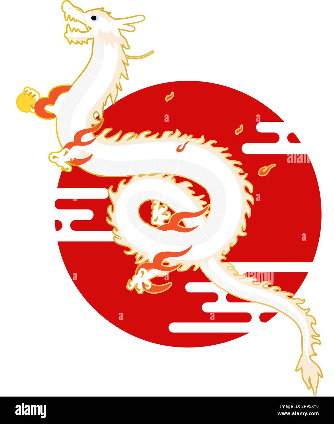 White Rising Dragon(Serpent), Sun and Clouds, Japanese Pattern Ekasumi, Japanese New Year