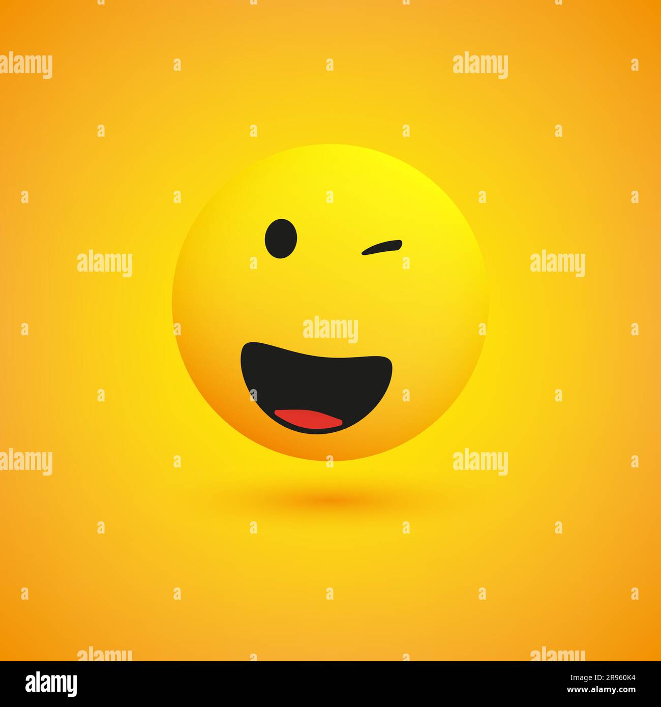 Smiling and Winking Simple Shiny Happy Emoticon on Yellow Background - Vector Design Stock Vector